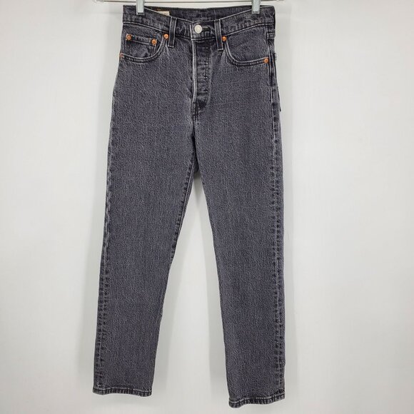 Levi's Premium Denim Grey Wash 501 Button Fly High Rise Straight Leg Jeans 24x28 - Picture 1 of 11